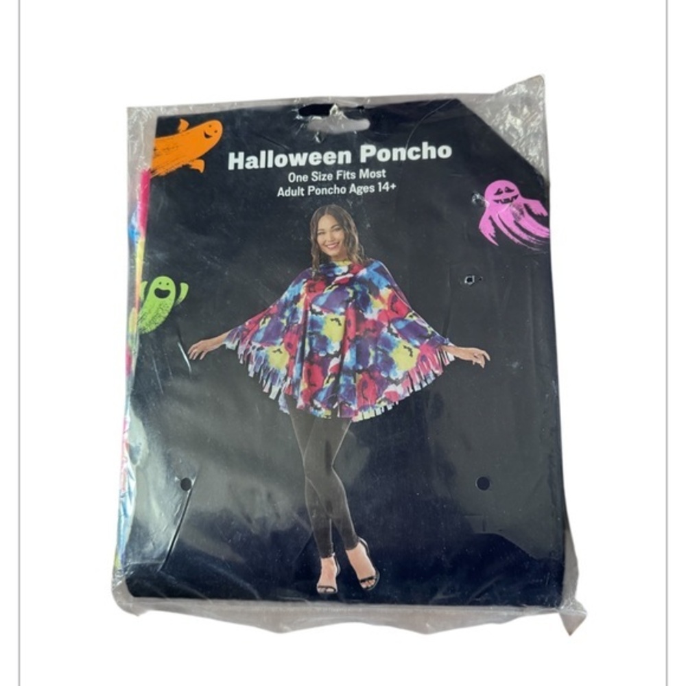 Colorful Bat Halloween Poncho fits 14+